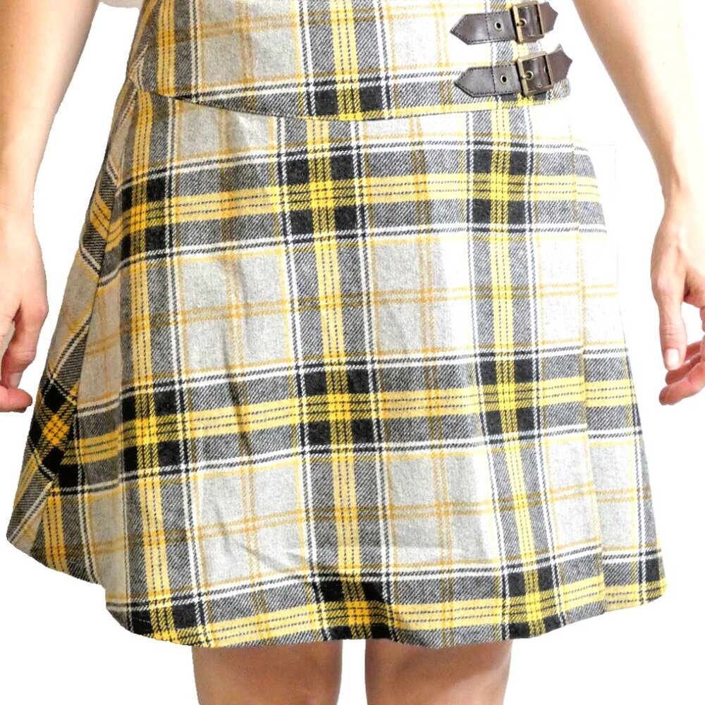 Monsoon Fusion Plaid Skirt Size 6 Brown Yellow Mini Wrap Scottish Kilt NWT